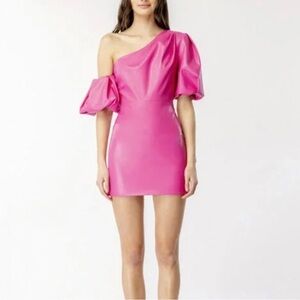 NWT Bardot Pink Asymmetrical Puff Sleeve Cocktail Dress
